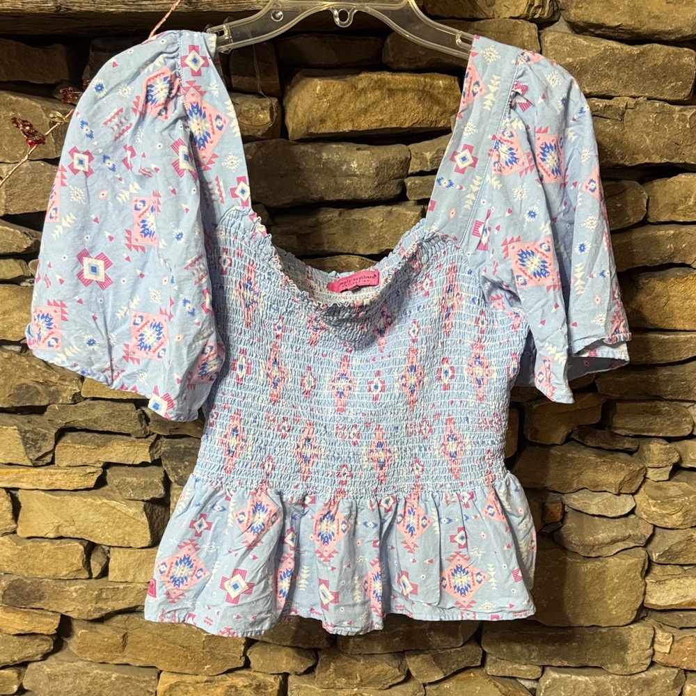 Simply Southern Blue Floral Smocked Blouse